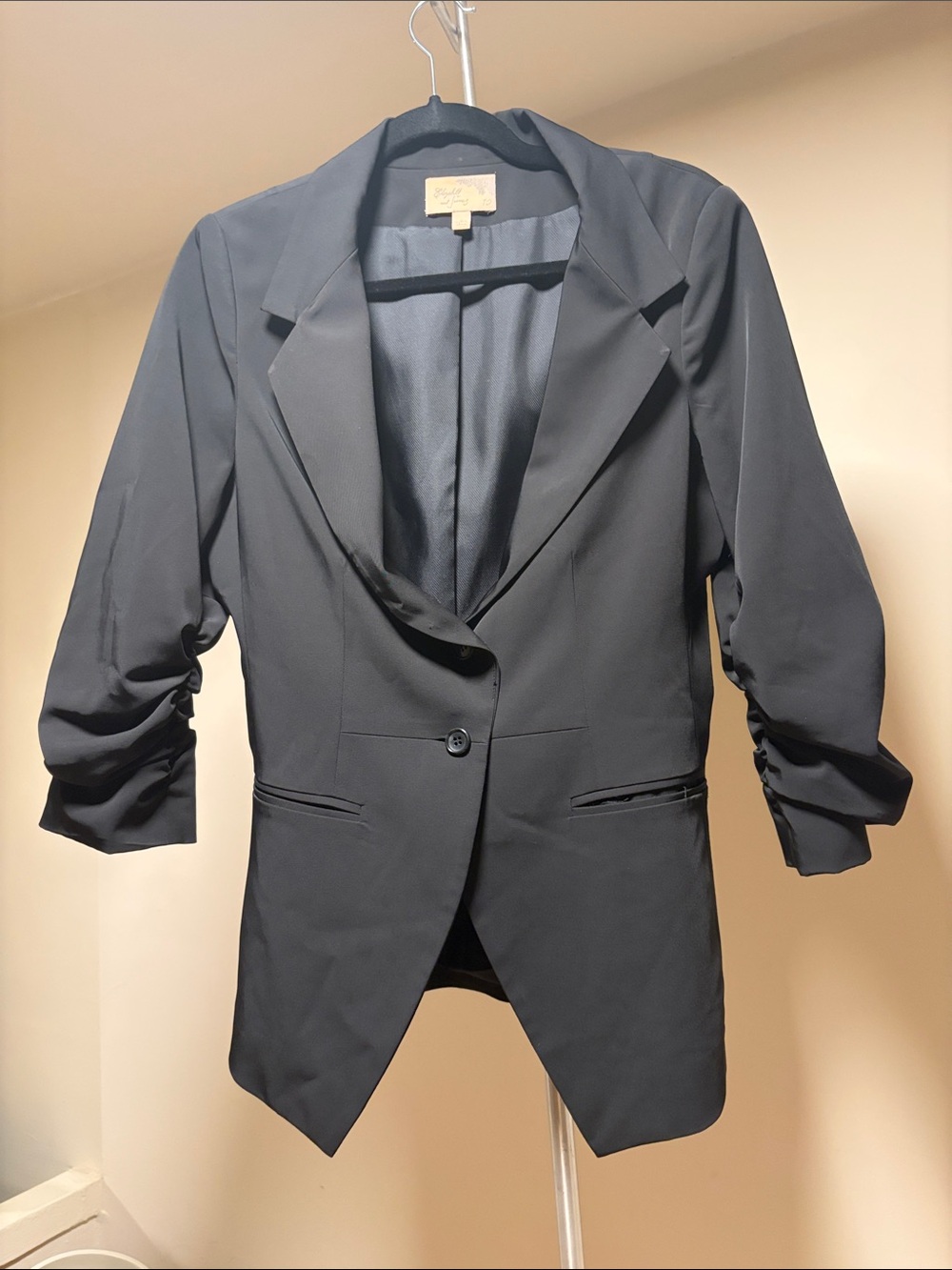 Elizabeth and James Black Ruched 3/4 Sleeve Blazer Jacket - Size 10